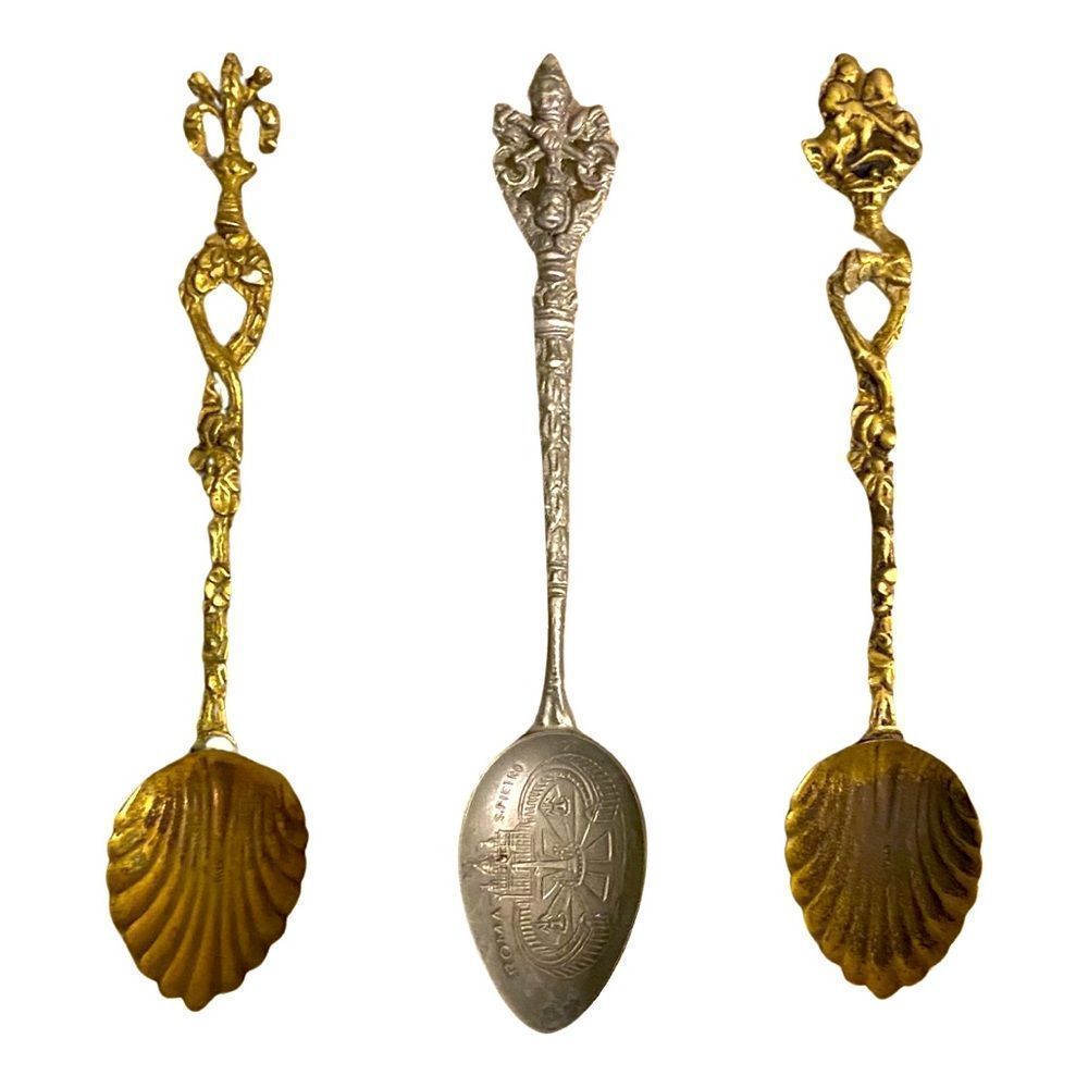 Vintage Collectible Spoons 1 Roma S Pietro Rome Italy & 2 Gold Demitasse…